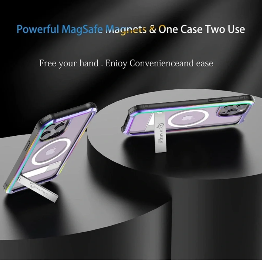 New SHARKS Box Magnetic Circle Kickstand Clear Case for iPhone 14 Pro